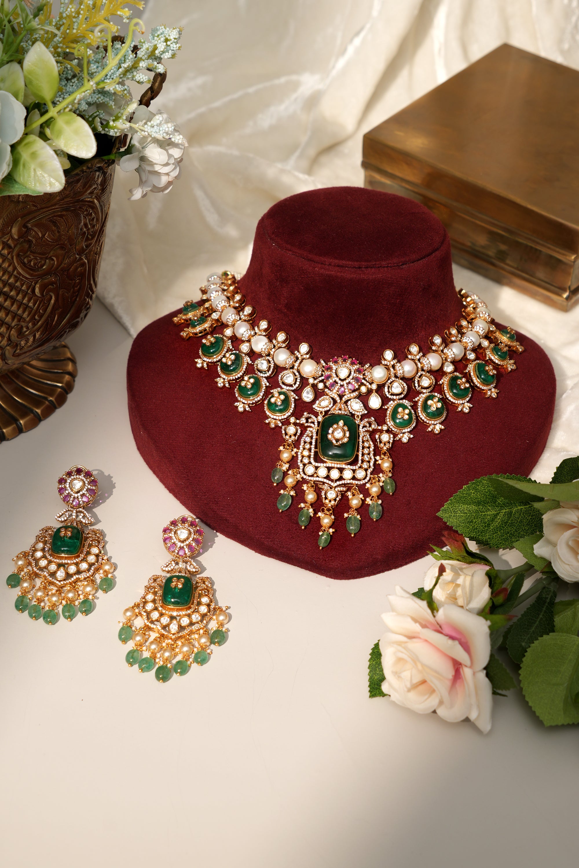 Royal Moissanite Kundan Gold Plated Necklace Set