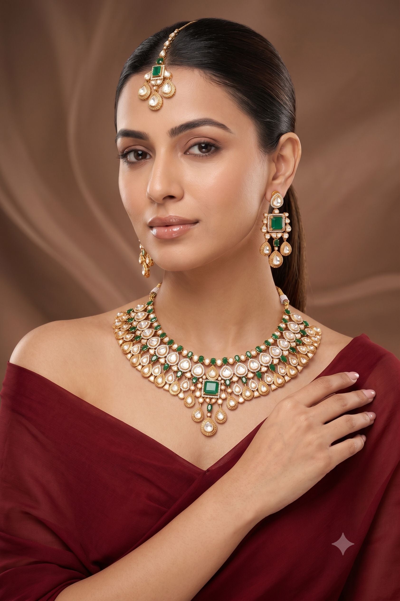 Designer Gold Plated Moissanite Bridal Set