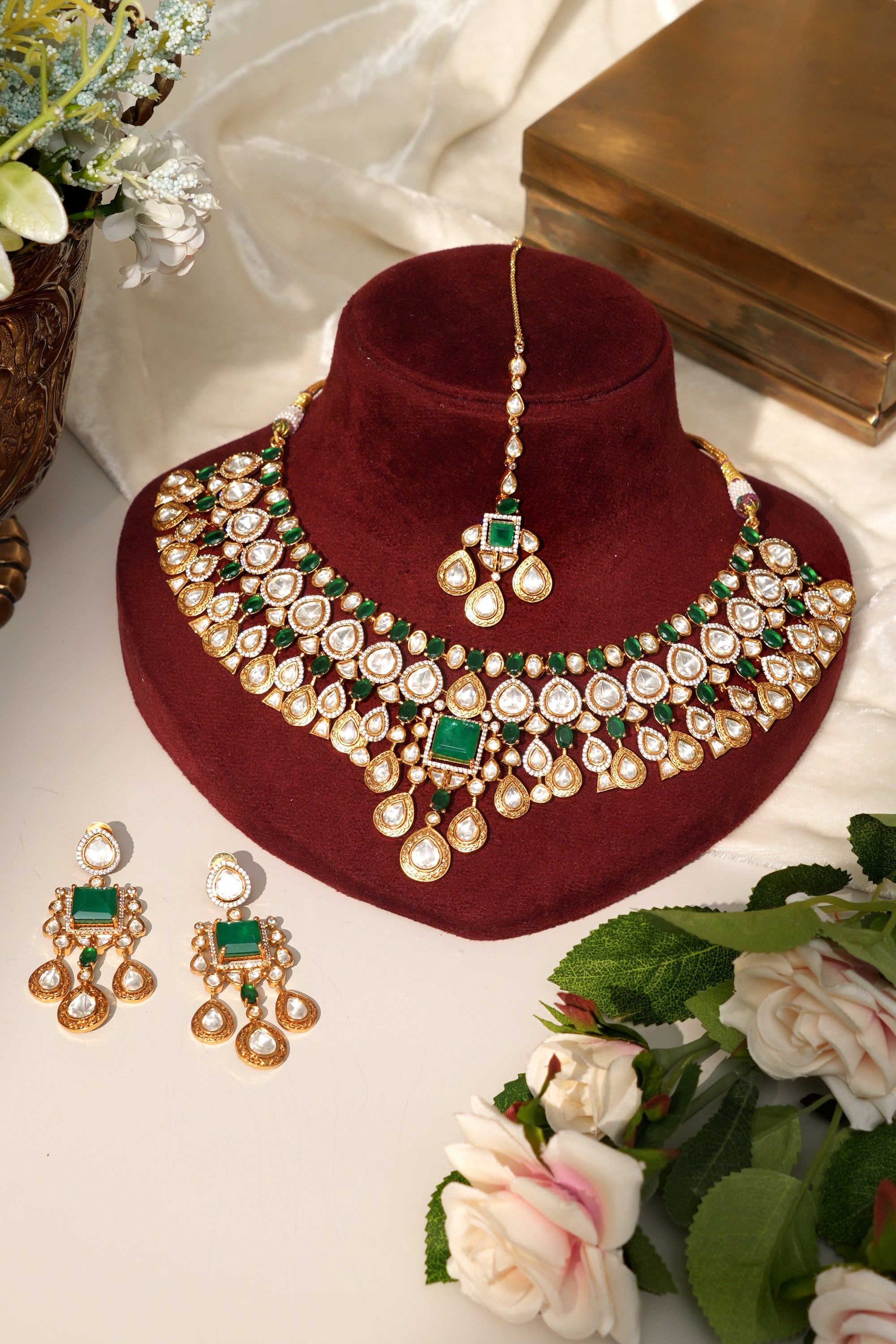 Designer Gold Plated Moissanite Bridal Set