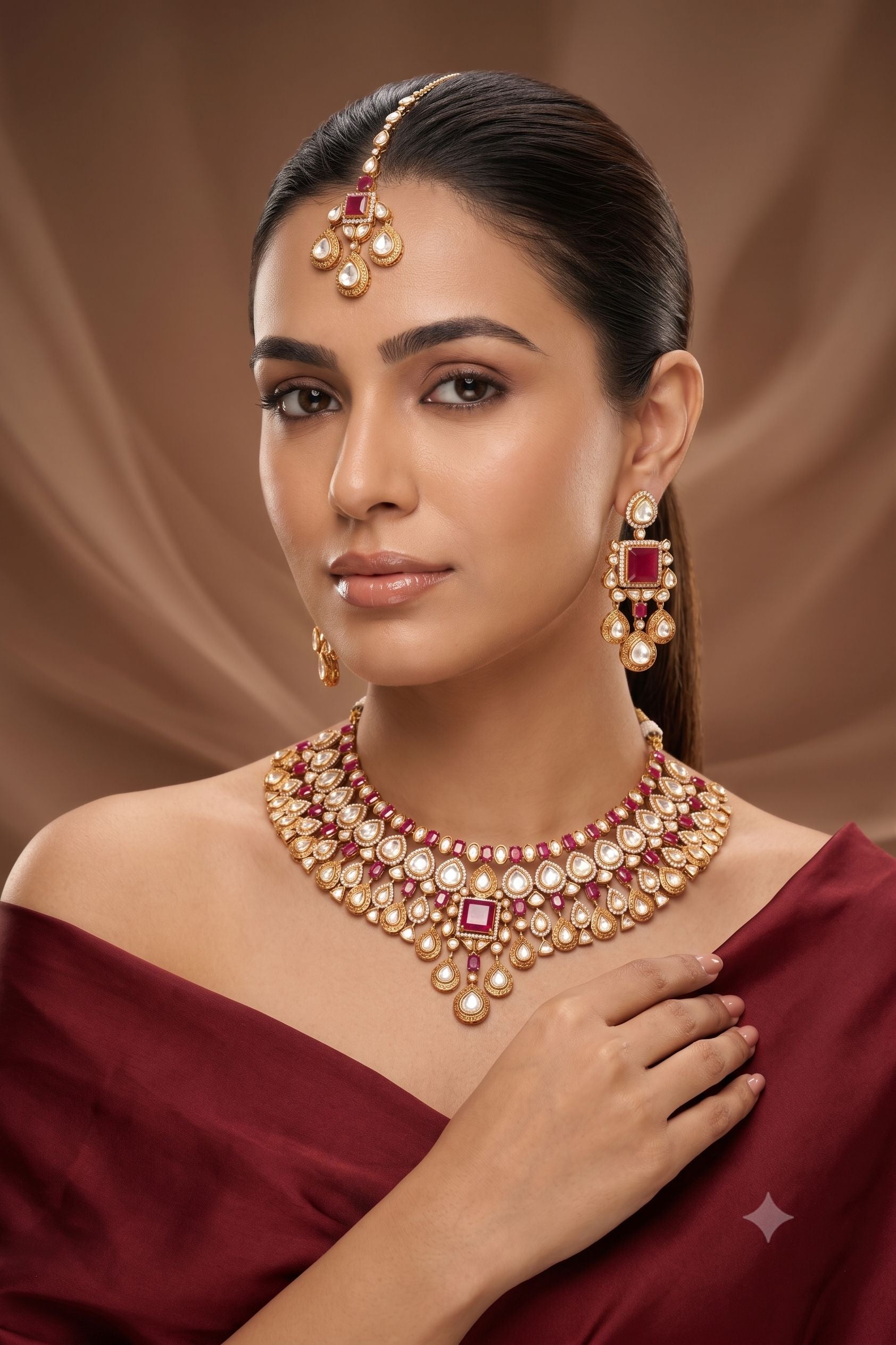 Designer Gold Plated Moissanite Bridal Set