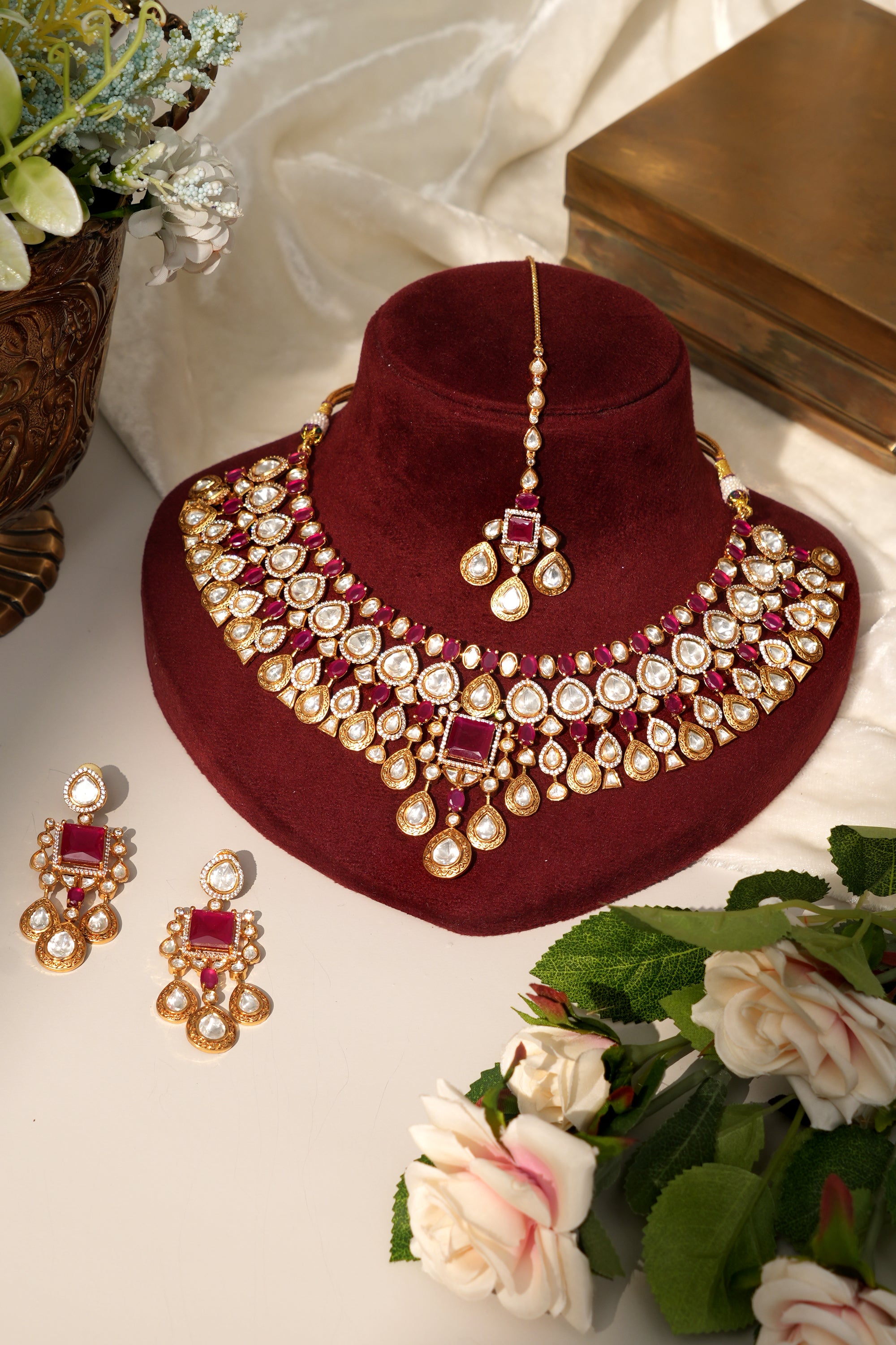 Designer Gold Plated Moissanite Bridal Set