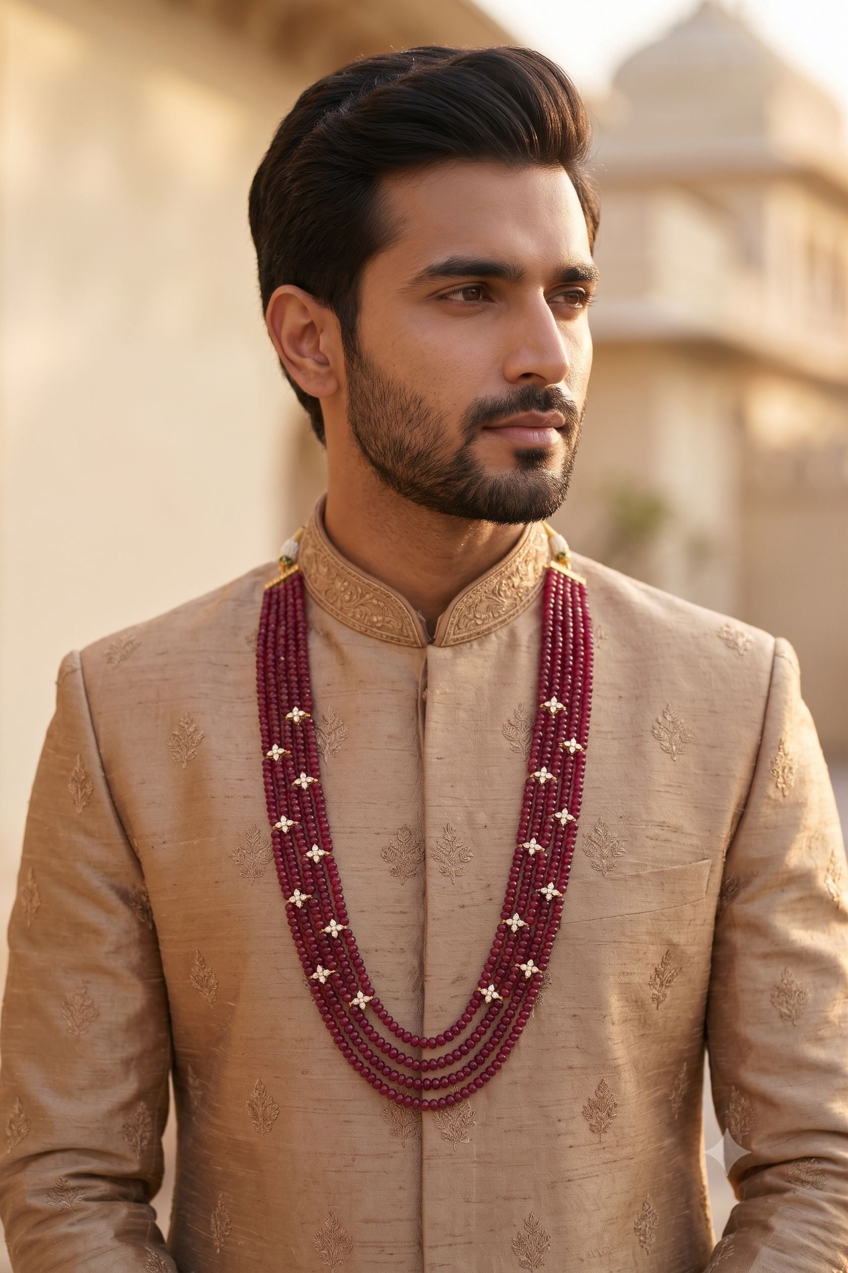 Royal Ruby Pearl Groom Necklace