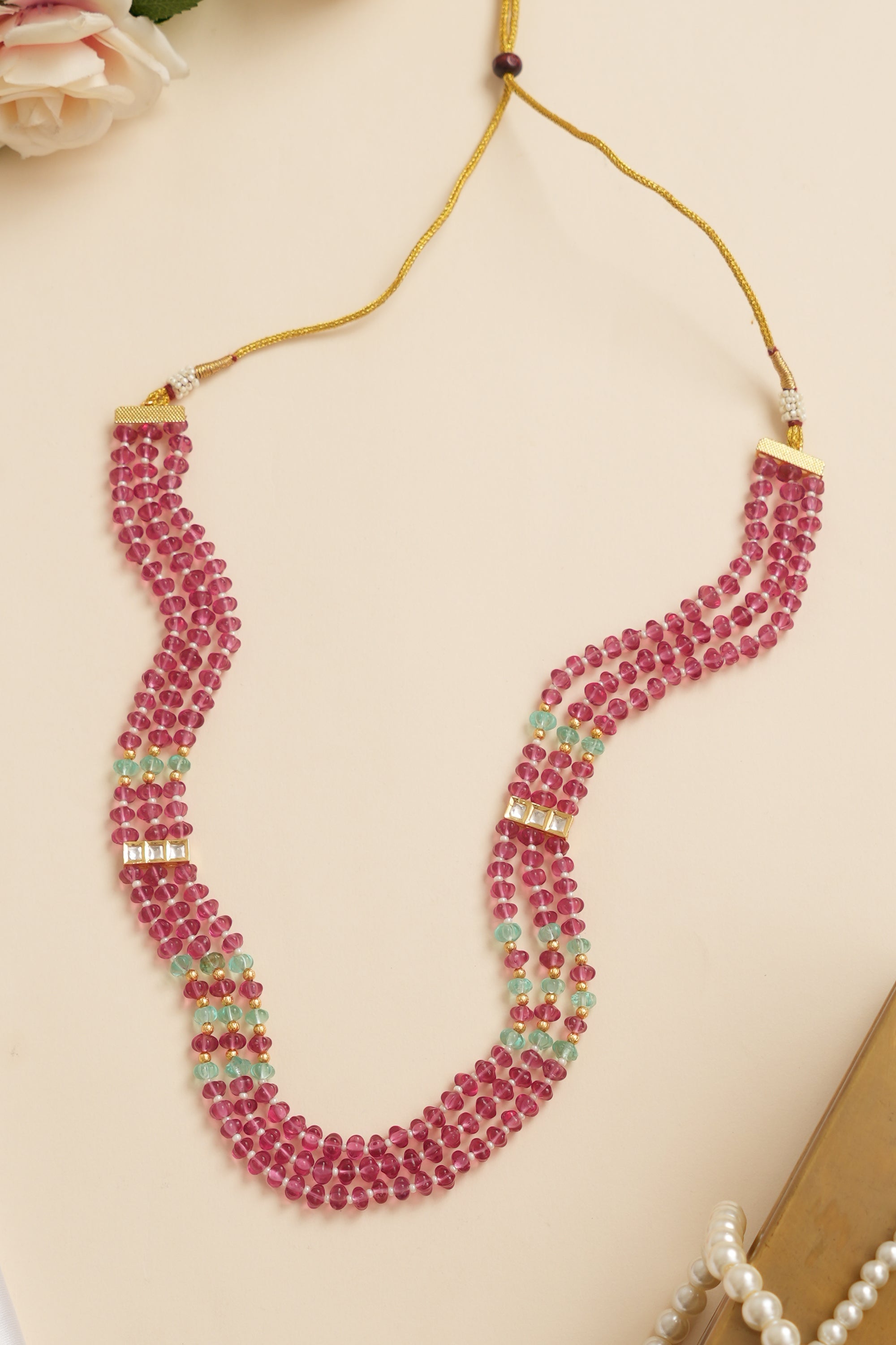 Designer Groom Mala with Emerald & Ruby Pearls
