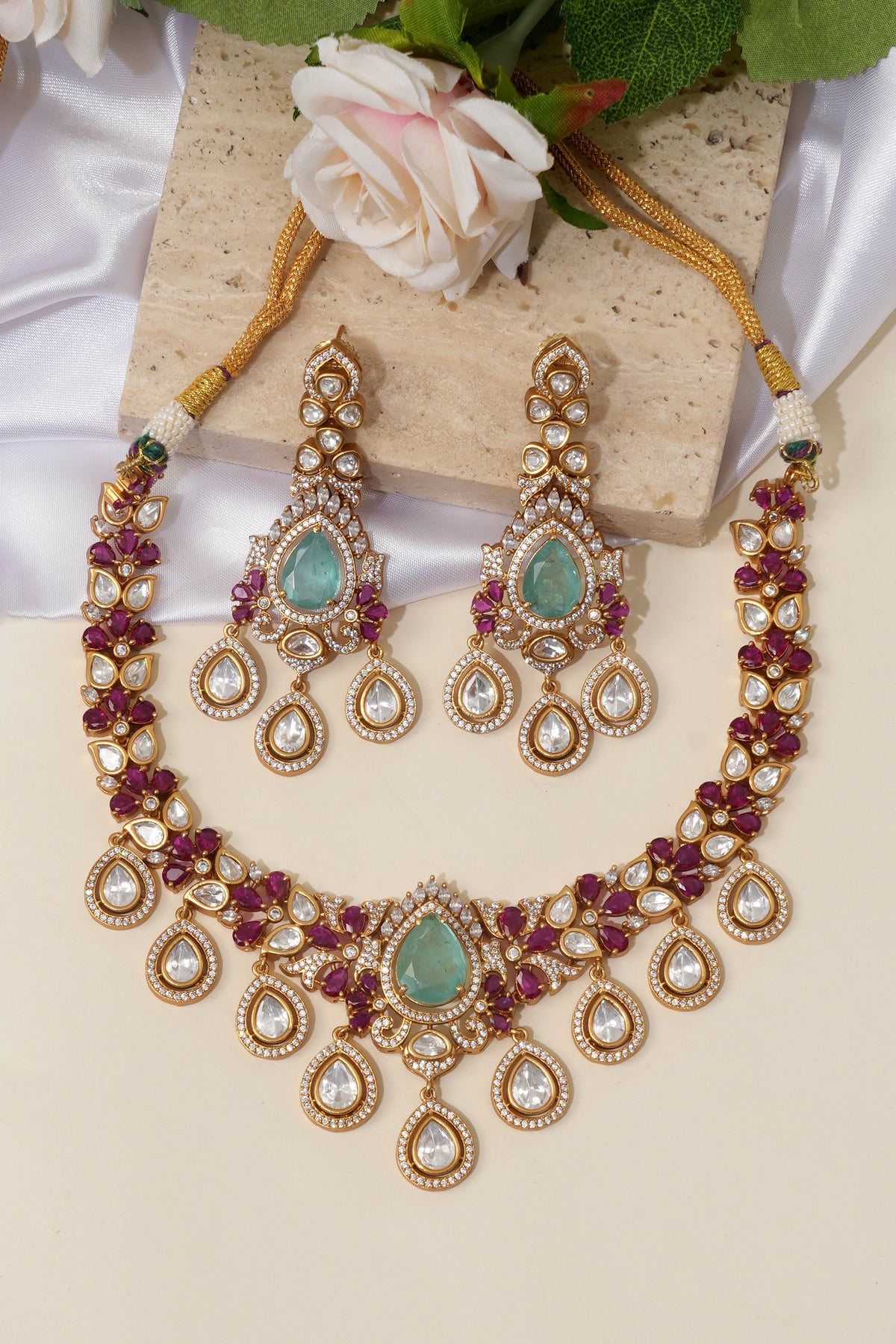 Designer Kundan Necklace Set with Earrings