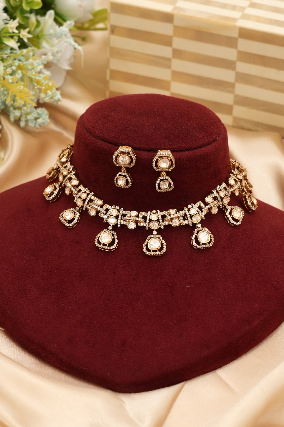 Designer Moissanite Kundan Necklace Set