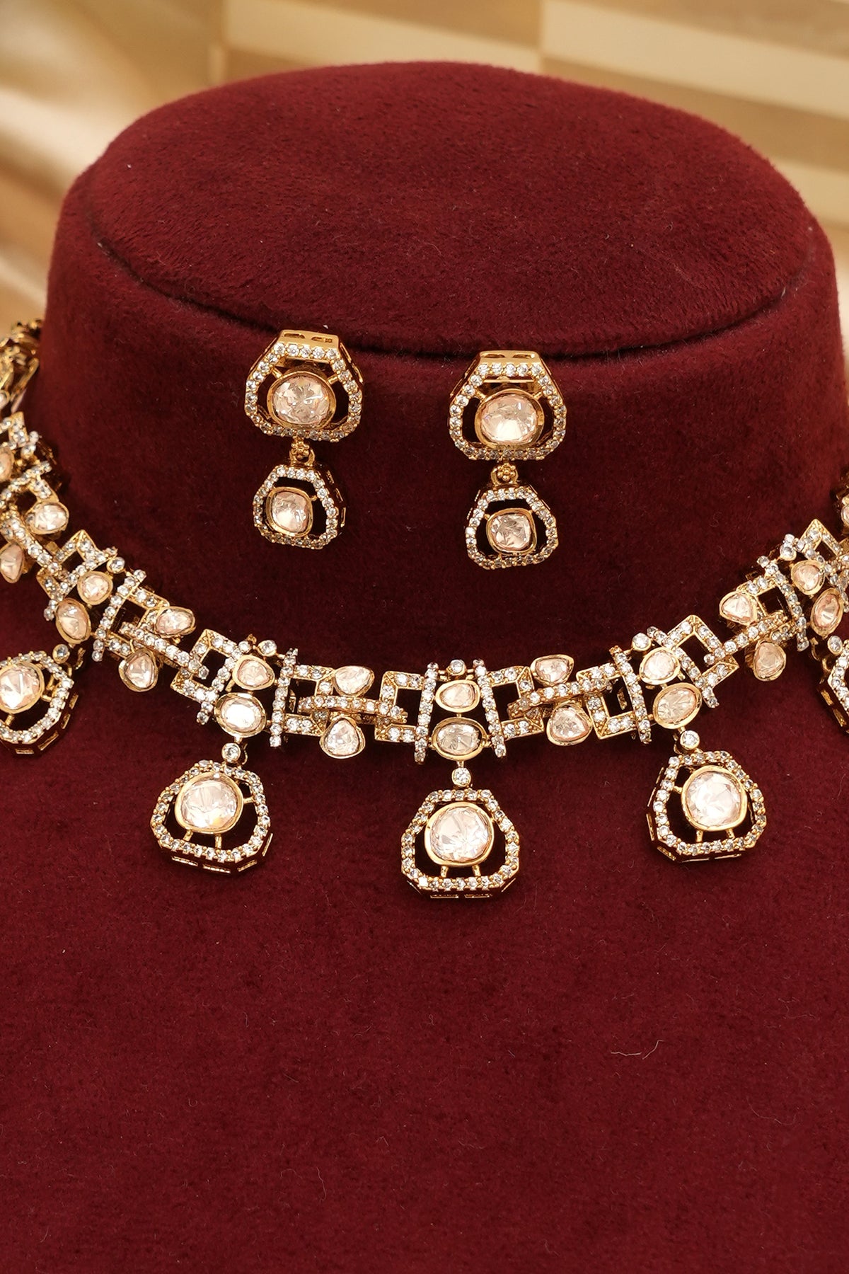 Designer Moissanite Kundan Necklace Set