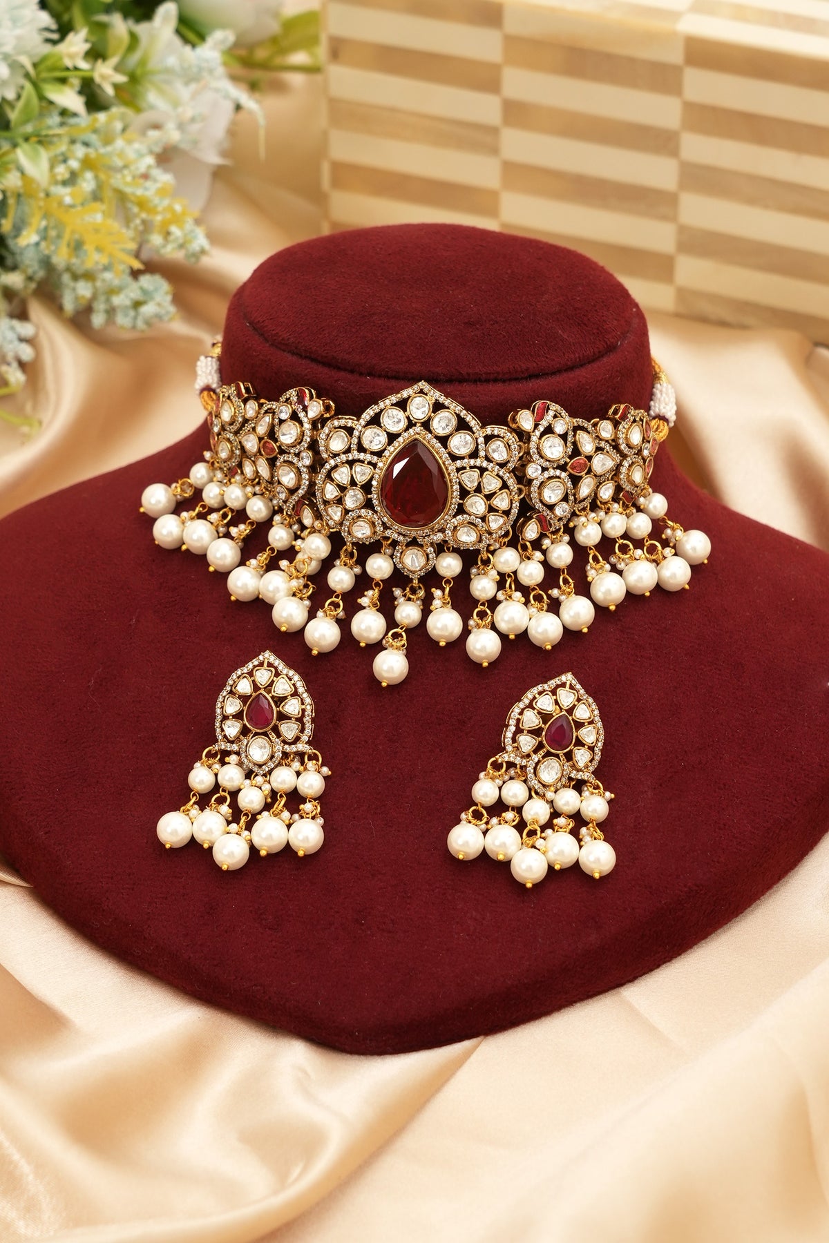 Royal Designer Kundan Ruby Jewellery Set