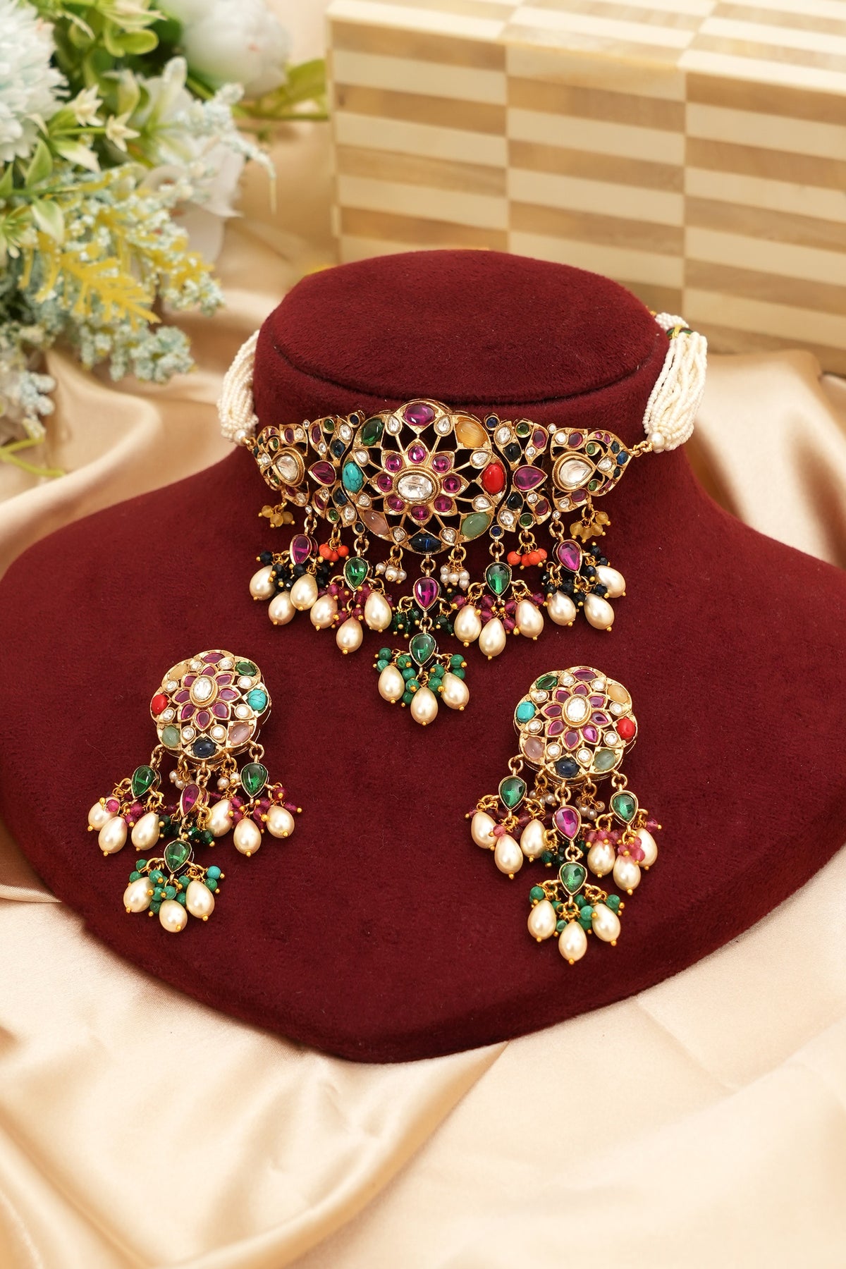 Royal Navratna Moissanite Kundan Set