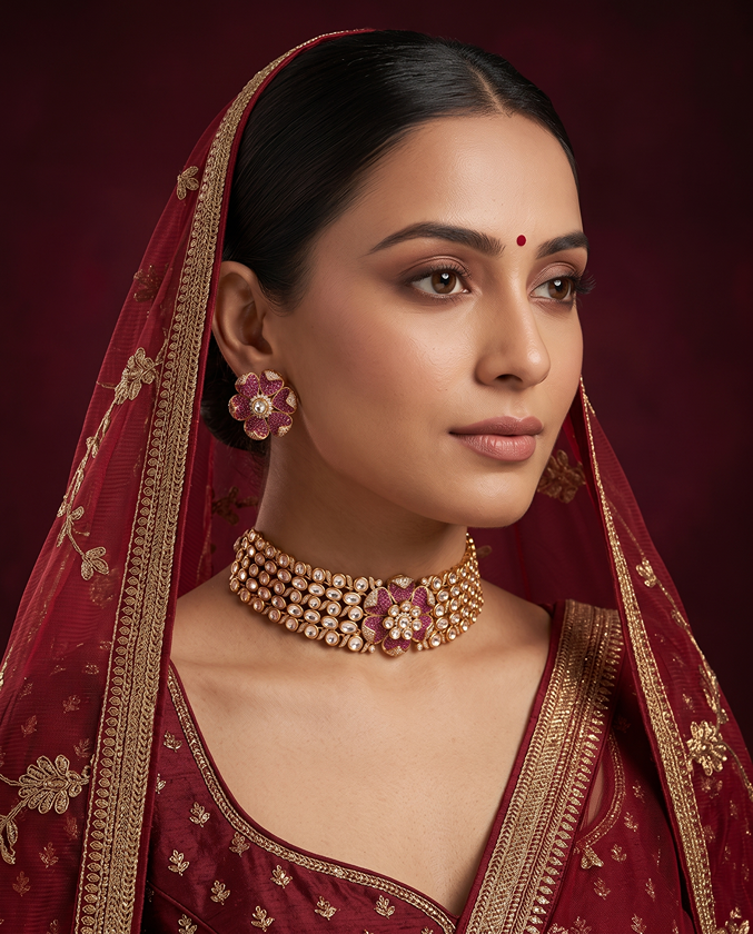 Gulab Ruby Kundan Moissanite Necklace