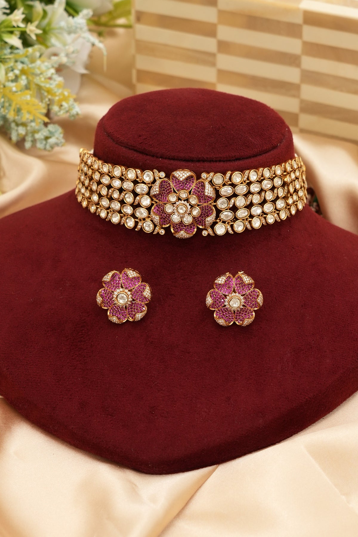 Gulab Ruby Kundan Moissanite Necklace