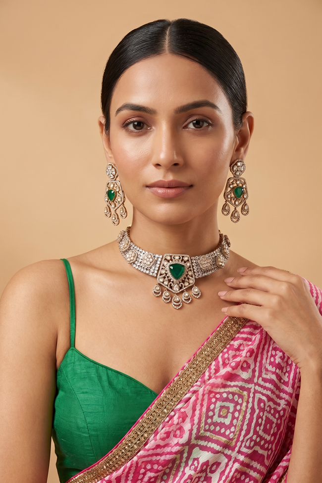 Designer Emerald Emerald Moissanite Necklace Set
