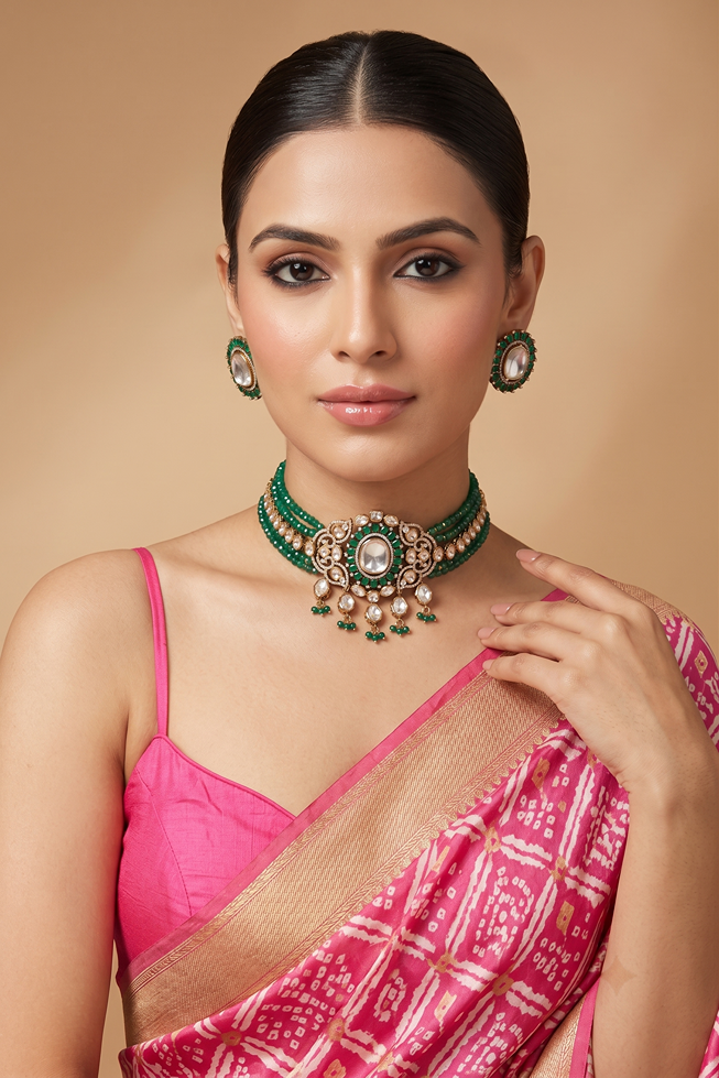 Aarvika Royal Moissanite Kundan Necklace Set