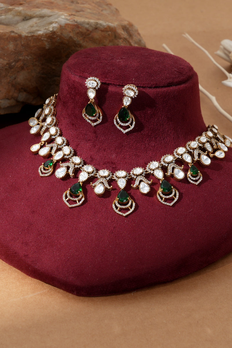 Falguni Emerald Green Kundan Necklace Set