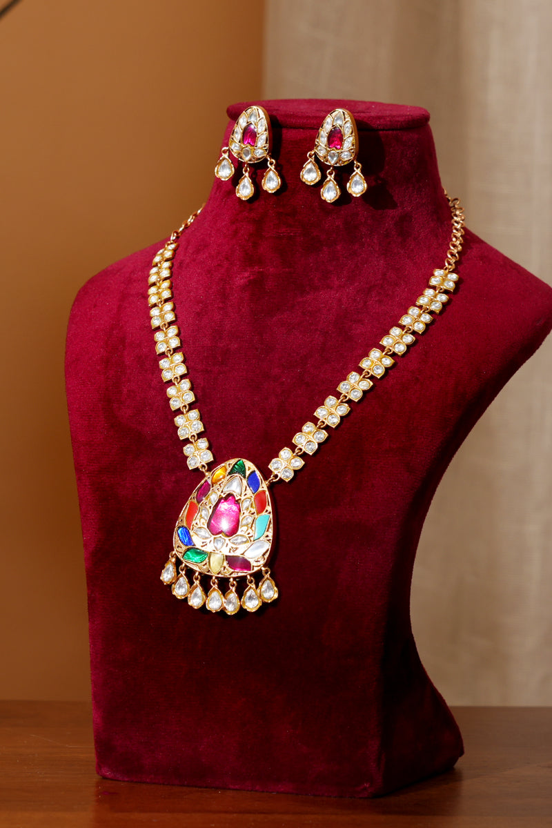Navratna Kamal Kundan Necklace Set