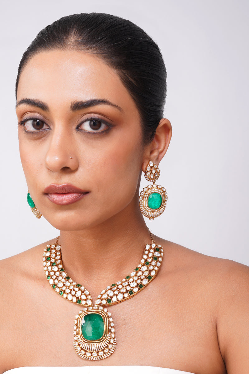 Myra Emerald Kundan Necklace Set