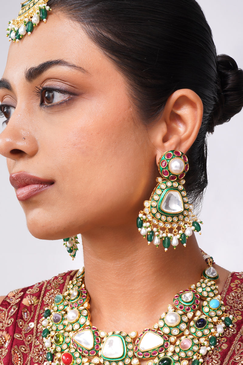 Zarika Kundan Necklace Set Navratana