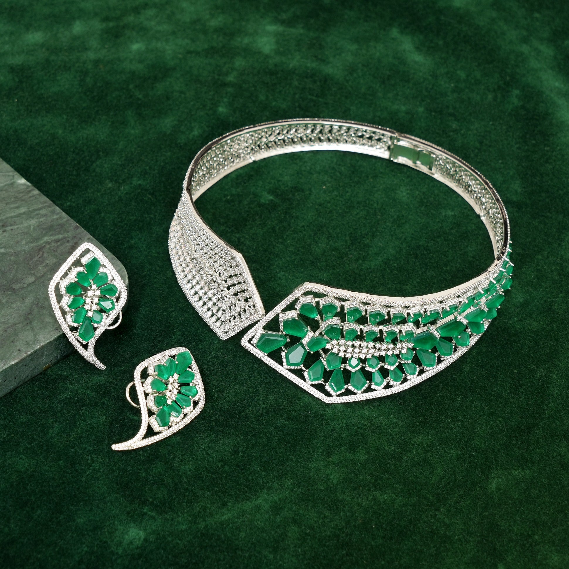 Janaki Emerald Green Necklace Set
