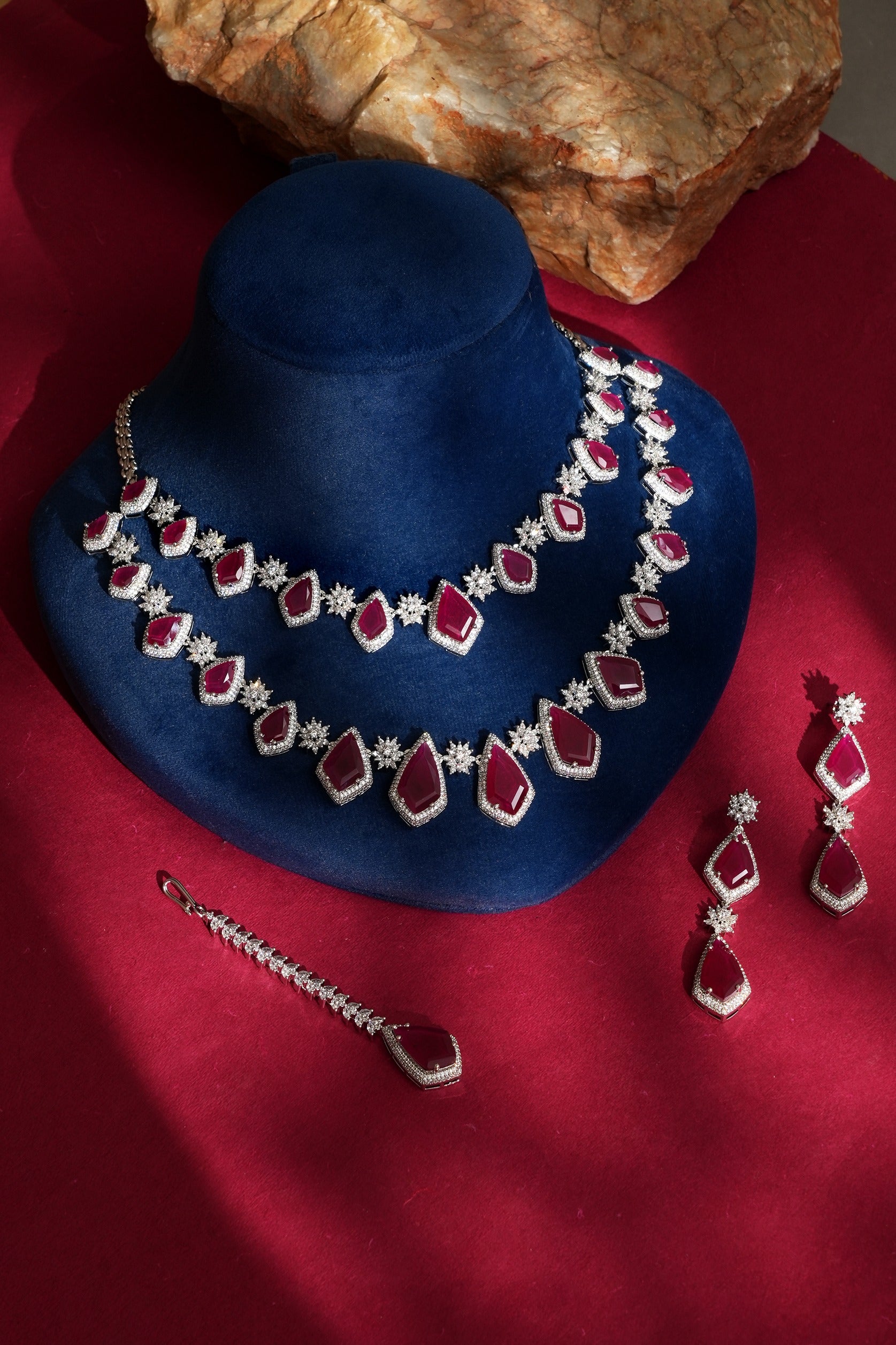 Ruhika Ruby Elegant American Diamond Necklace Set for Evening Wear
