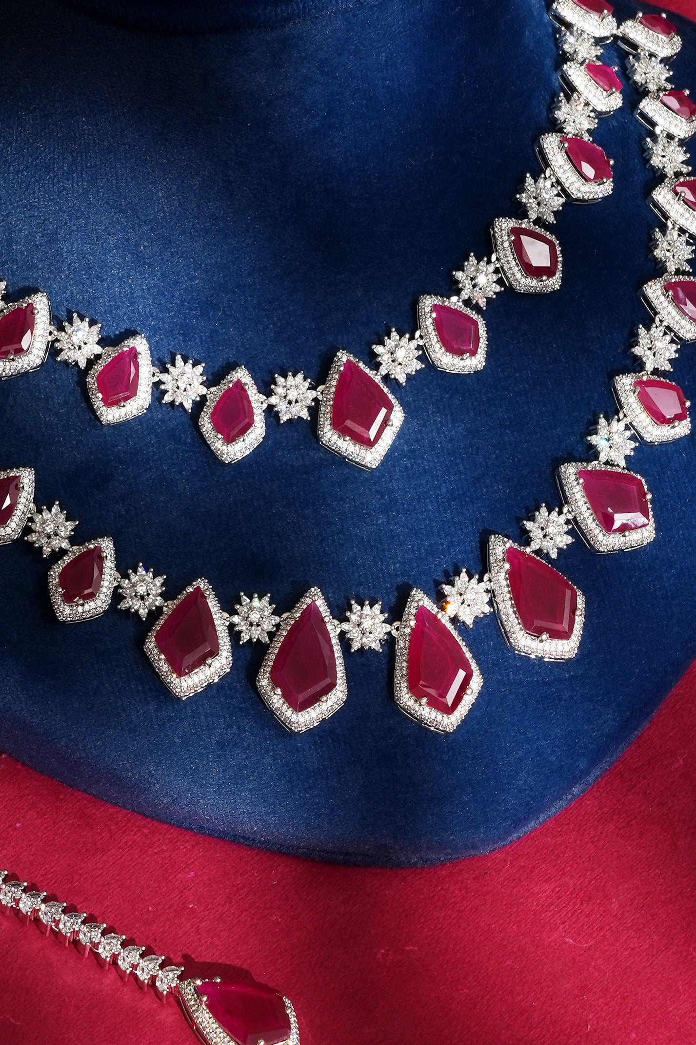 Ruhika Ruby Elegant American Diamond Necklace Set for Evening Wear
