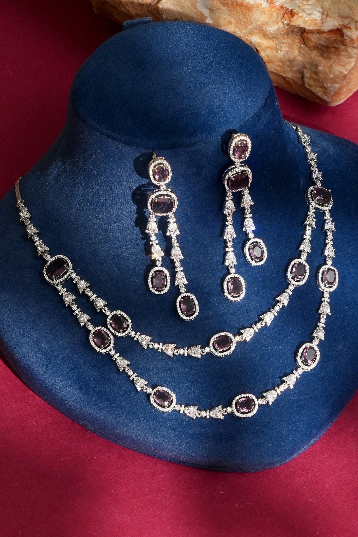 Vanshika Lavender Diamond Heritage Necklace Set for Wedding