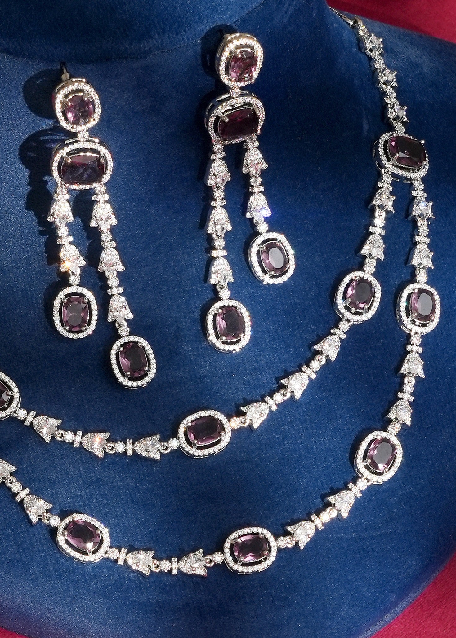 Vanshika Lavender Diamond Heritage Necklace Set for Wedding