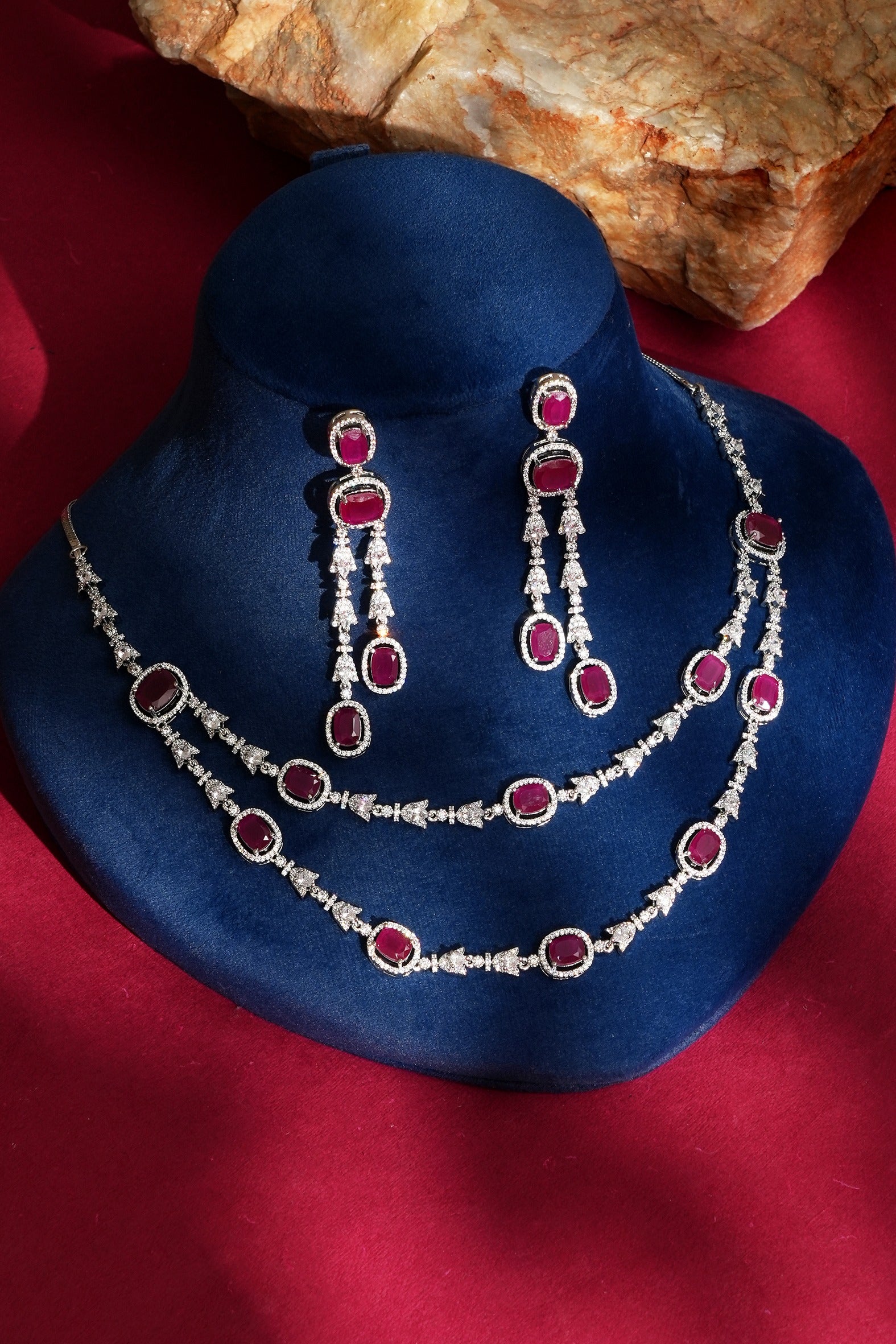 Vanshika Ruby Diamond Heritage Necklace Set for Wedding
