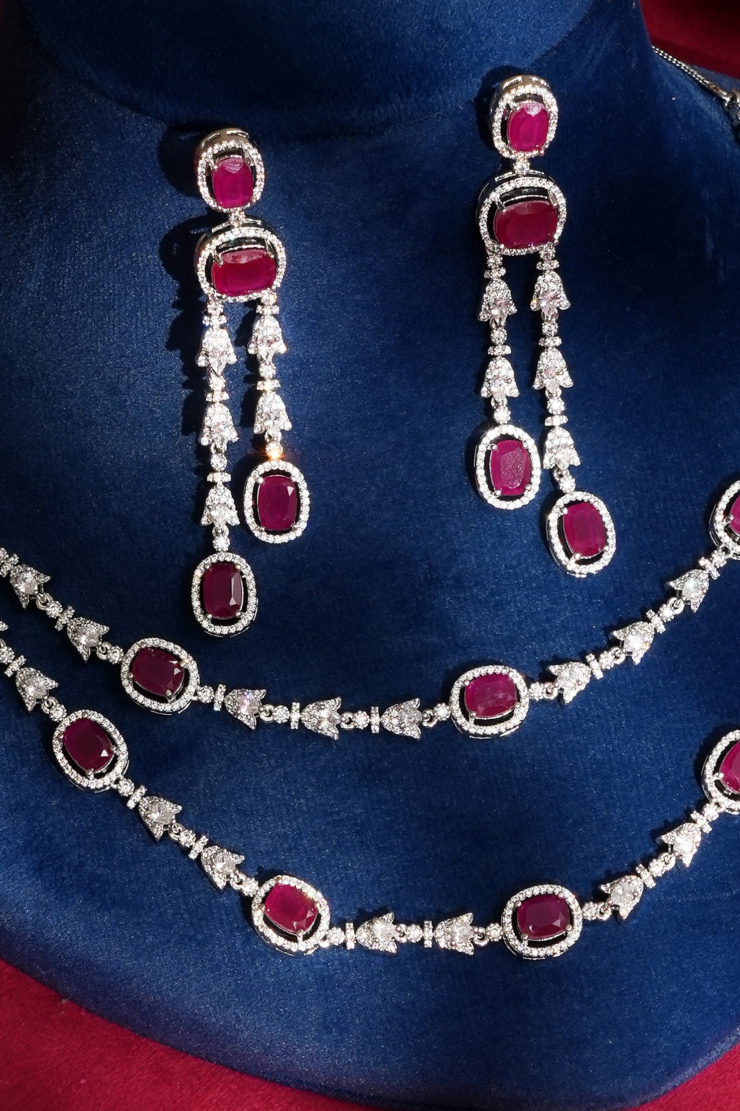 Vanshika Ruby Diamond Heritage Necklace Set for Wedding