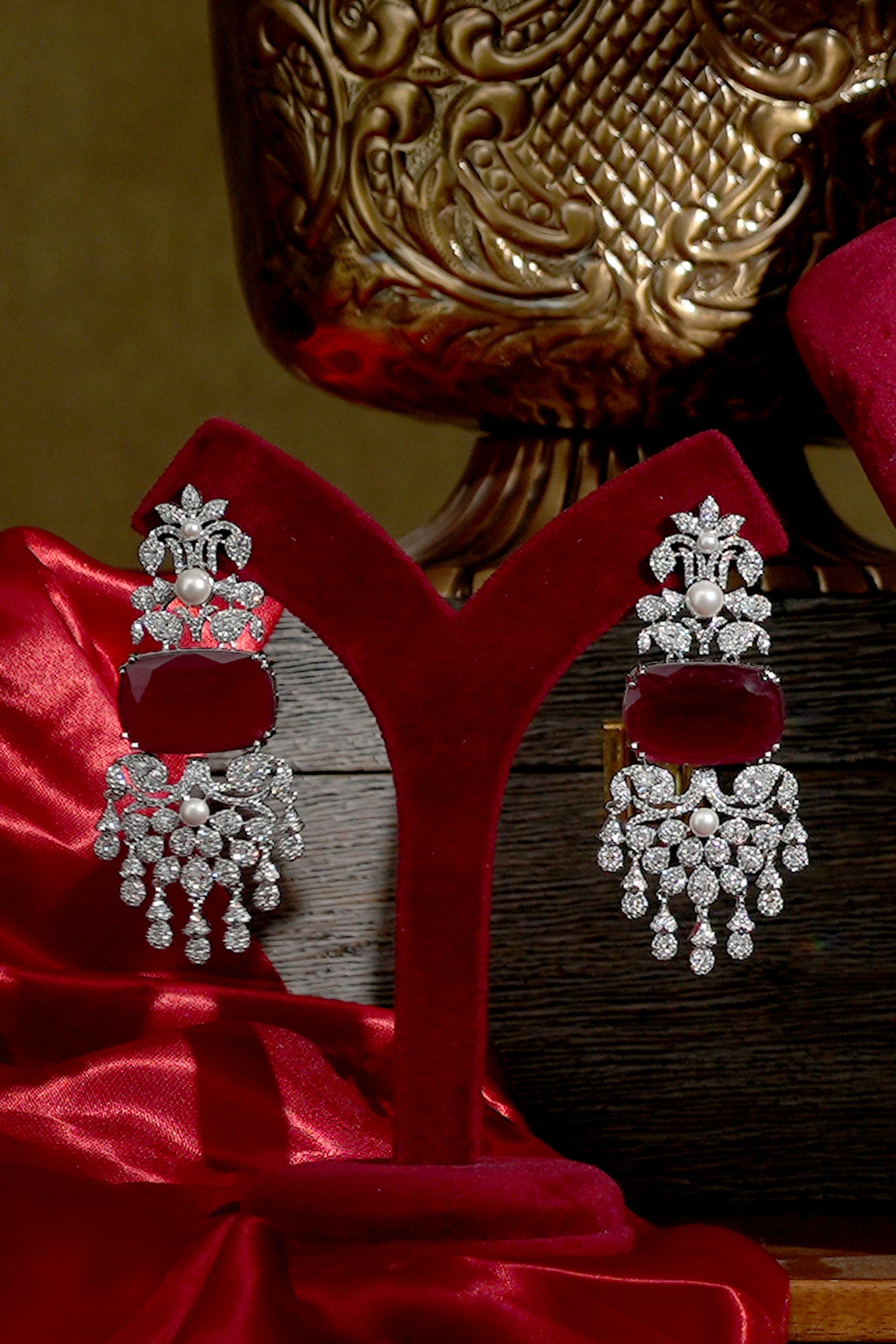 Aarvika Diamond Ruby Bridal Necklace Set for Wedding Wea