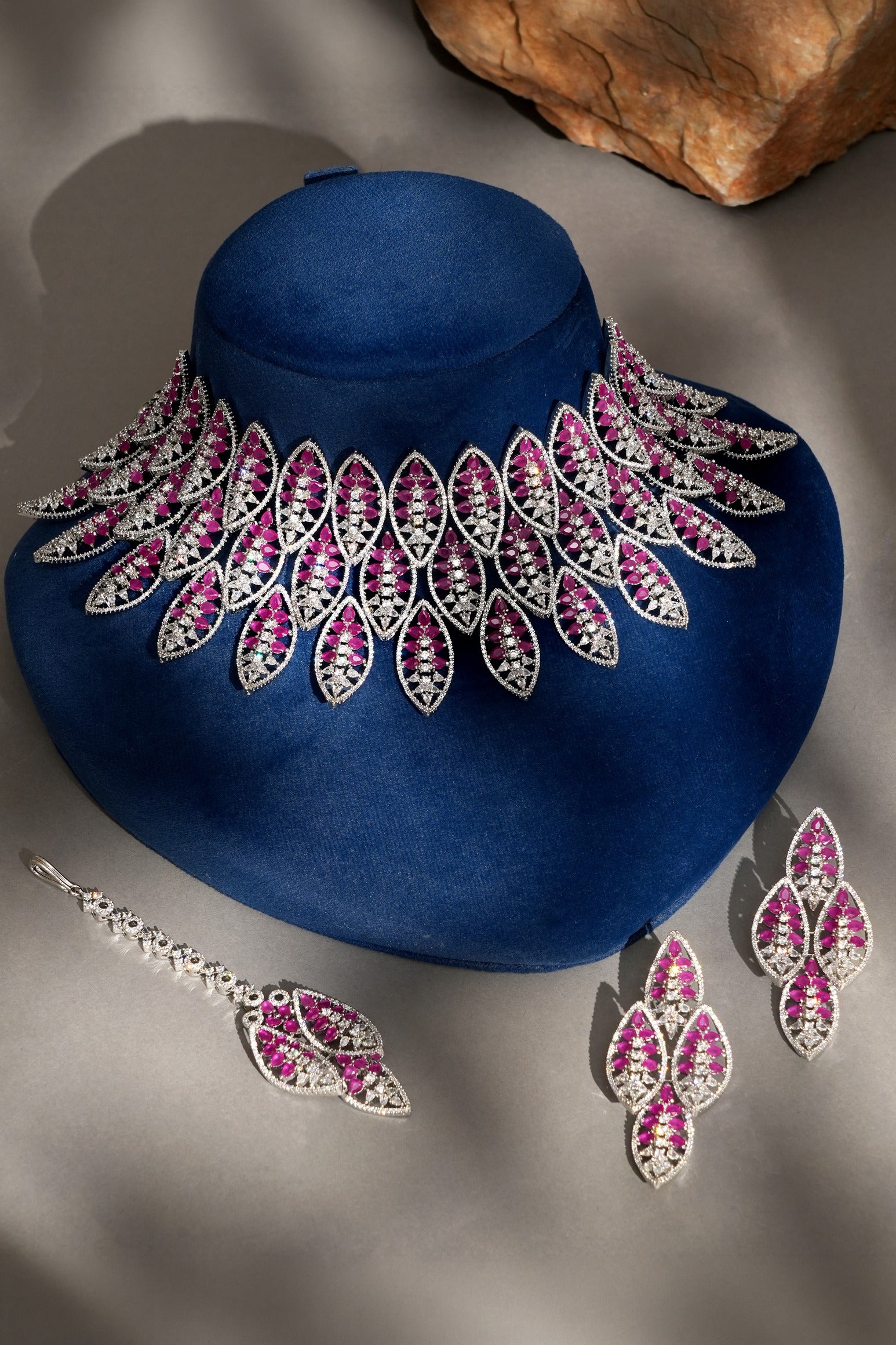 Ishyara Ruby American Diamond Choker Necklace Set