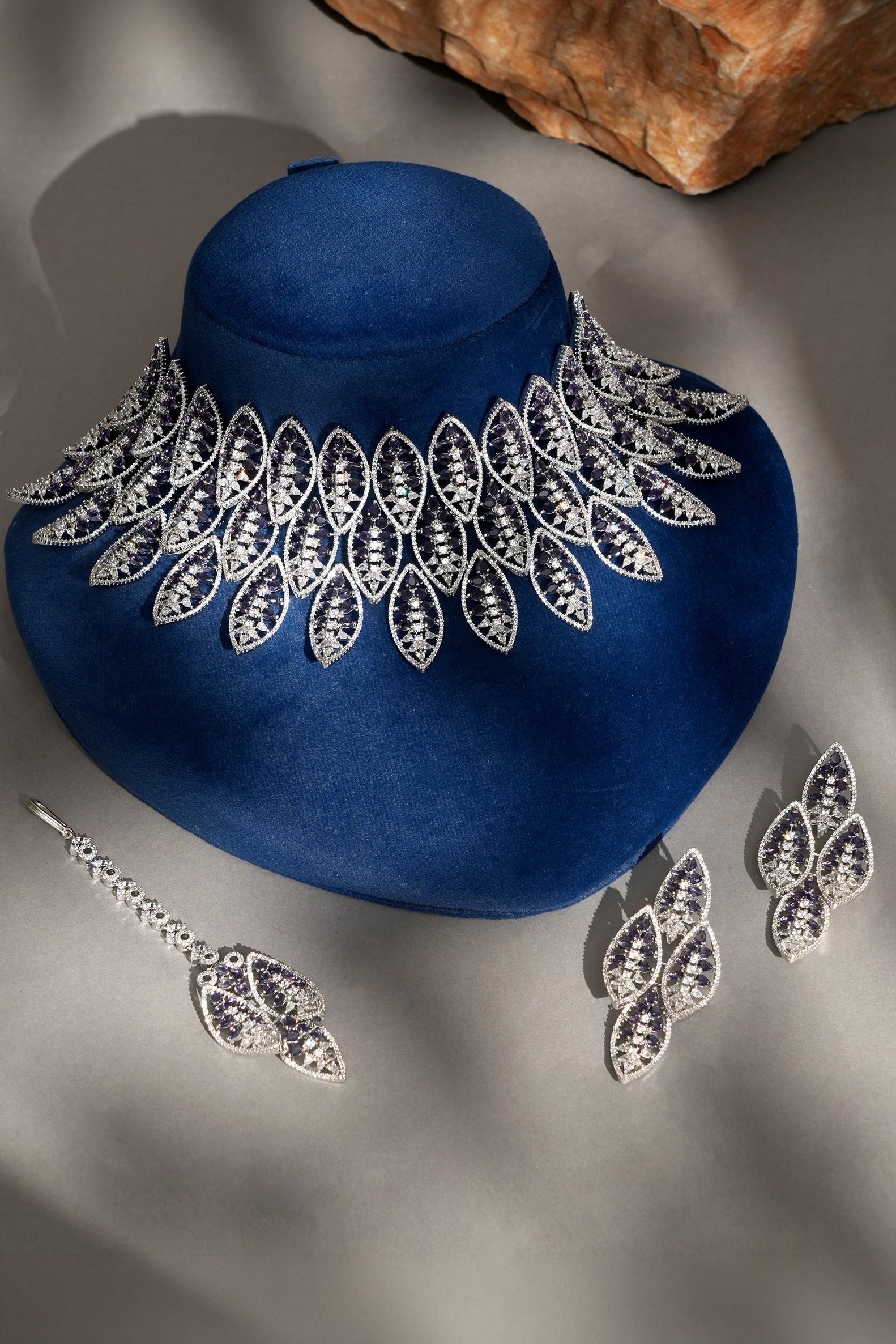 Ishyara Lavender American Diamond Choker Necklace Set