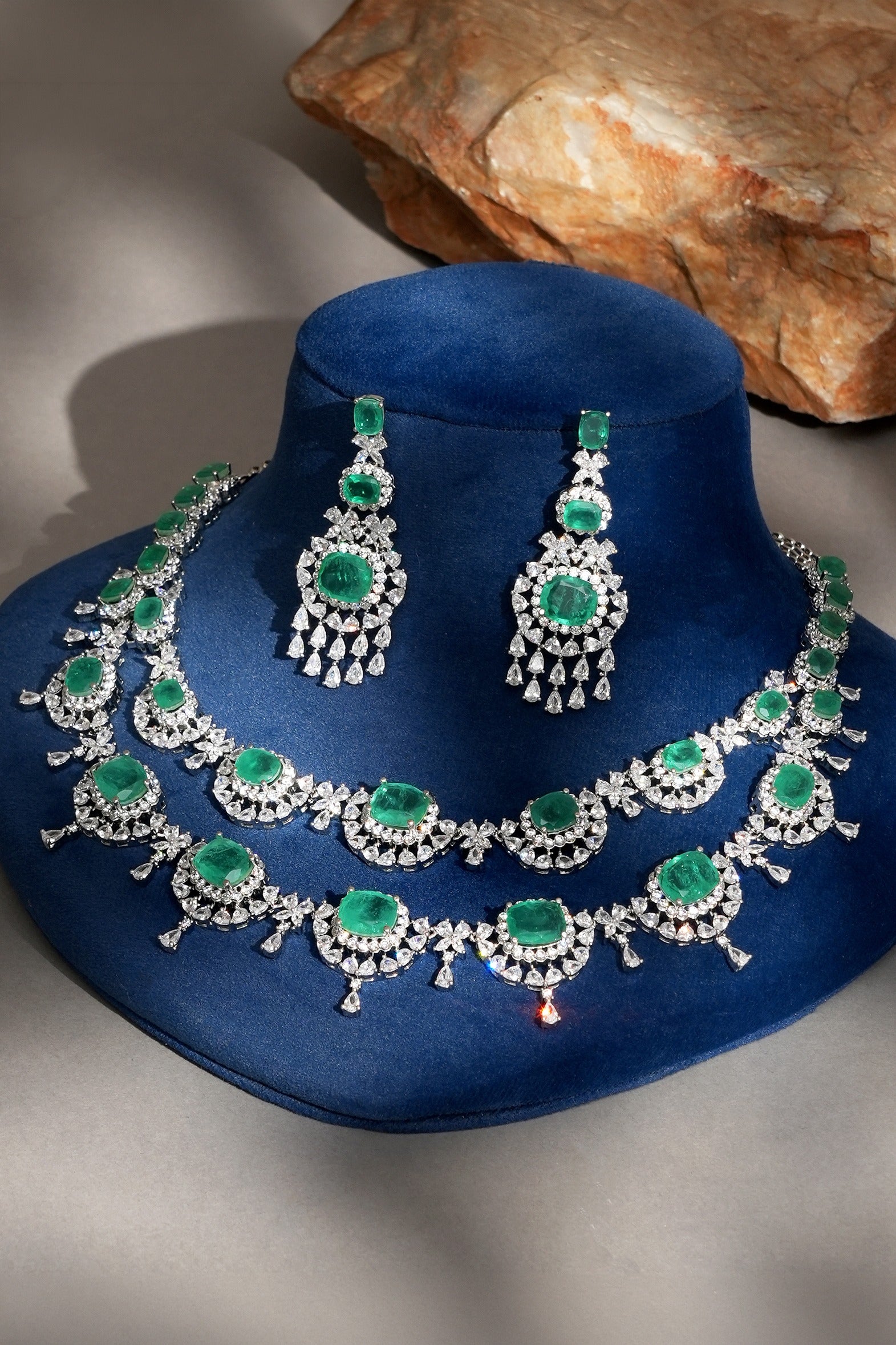 Avyra Emerald Minimal Diamond Layered Necklace Set for Women