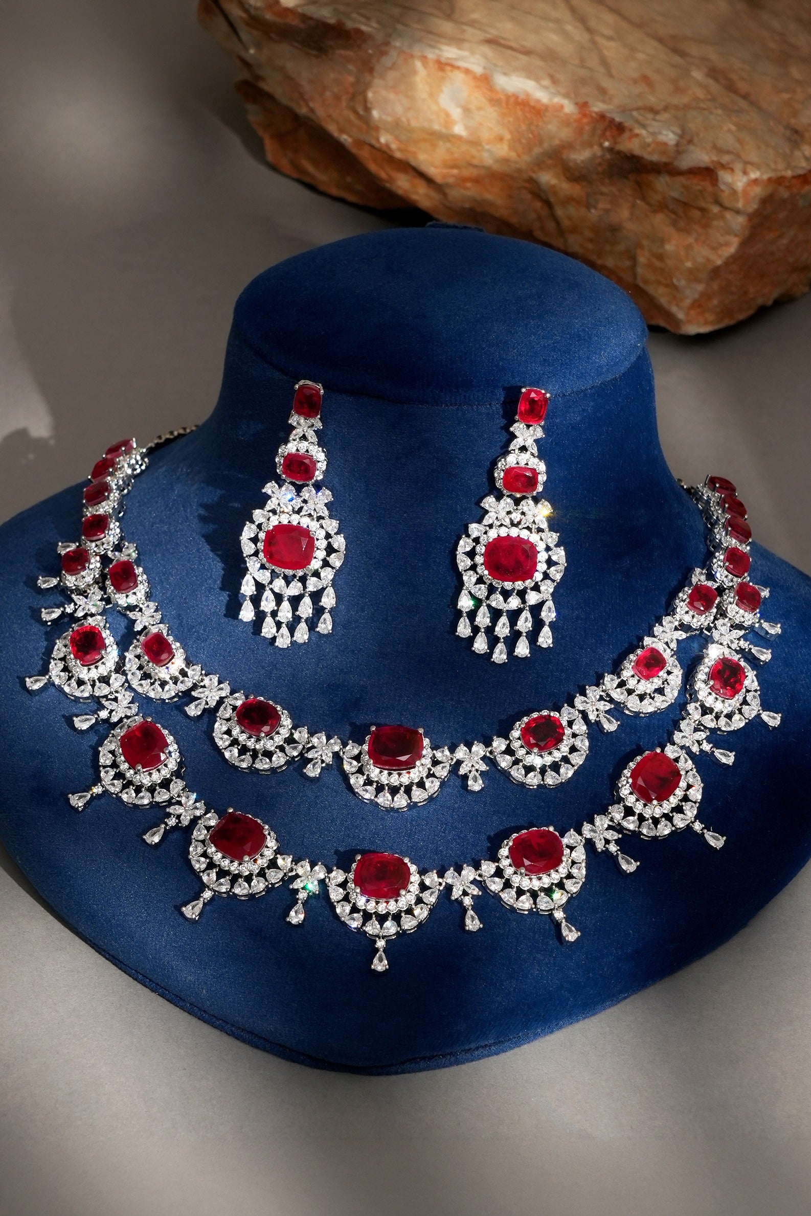 Avyra Ruby Minimal Diamond Layered Necklace Set for Women