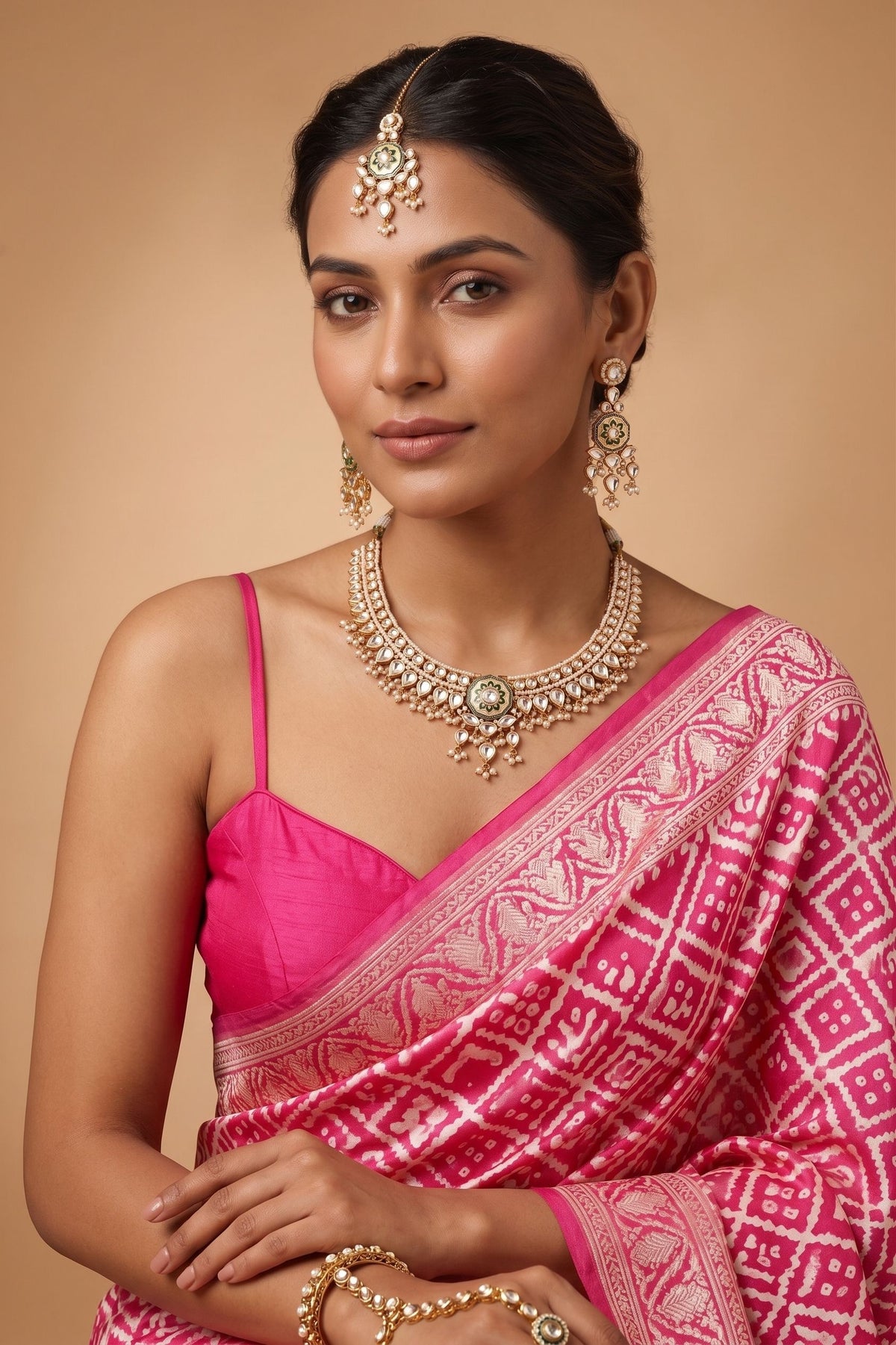 Statement Kundan Meena Set With Tikka