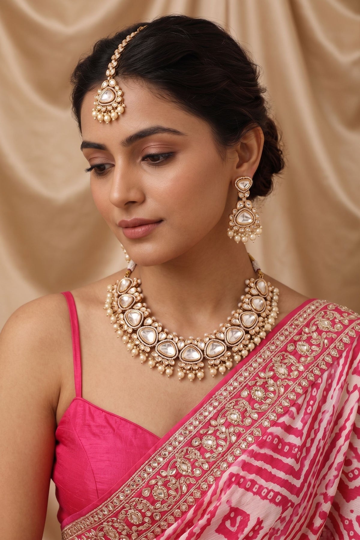 Statement Kundan Meena Set With Tikka