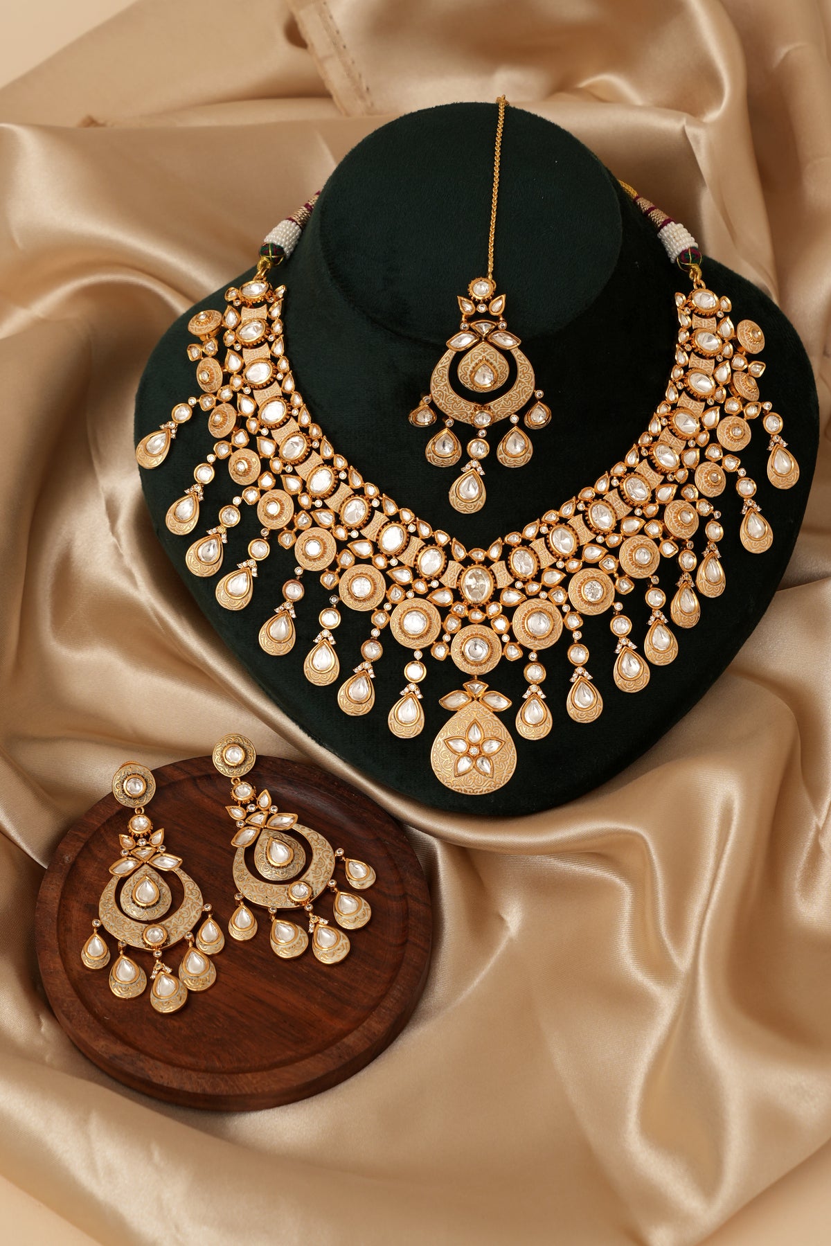 Premium Polki Jewellery Kundan Meena Set With Tikka