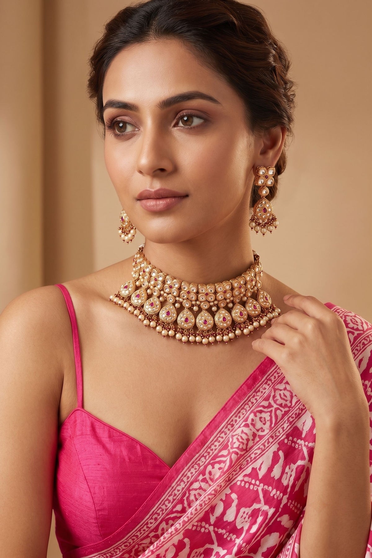 Moissanite Statement Kundan Ruby Set With Tikka