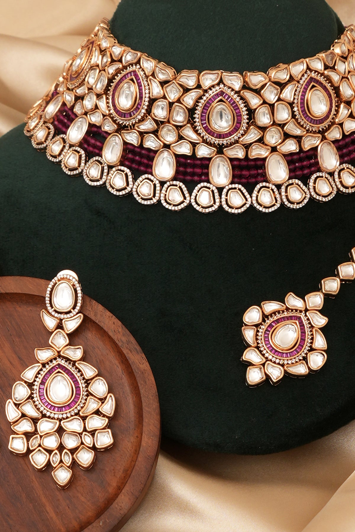 Semi Bridal Jewellery Kundan Set With Tikka
