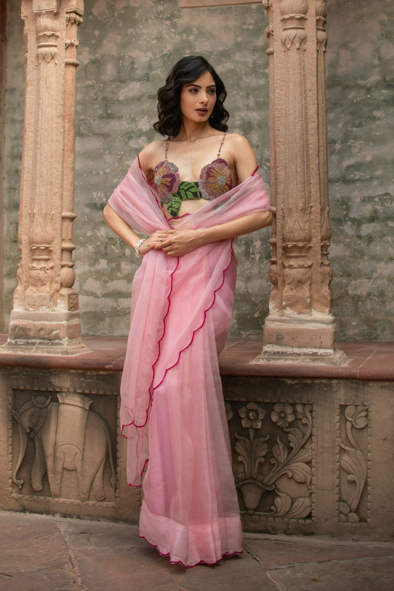 BLUSH BLOOM KAAGAZ SAREE