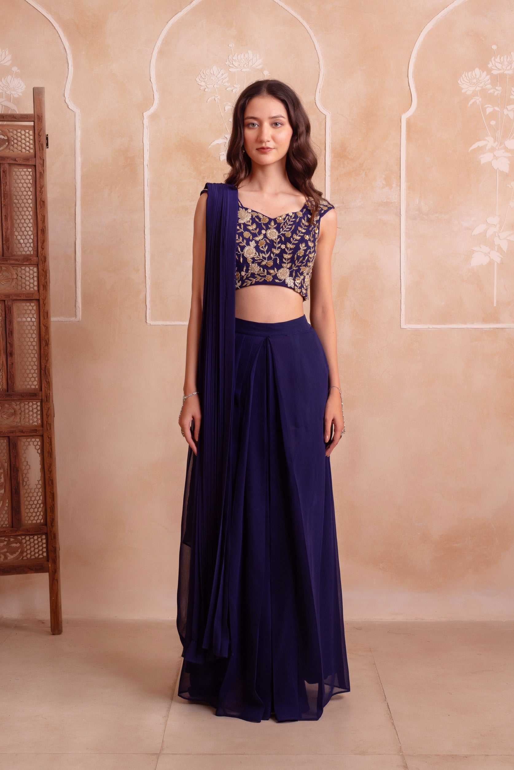 Pre-Drape Slit Saree With Sequin Handwork Blouse