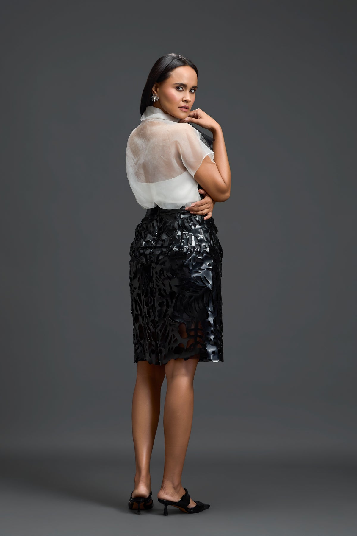 Glossy Laser-Cut Pencil Skirt