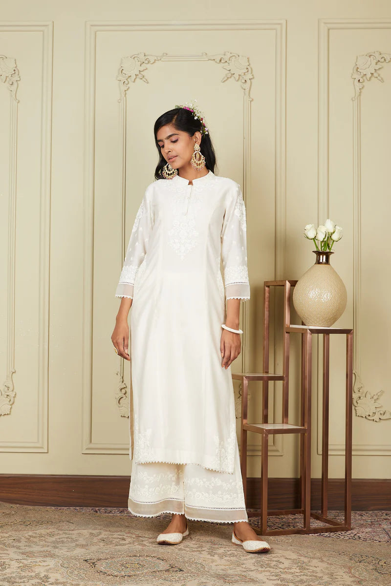 Bahareh Daisy Ivory Long Kurta With Palazzo