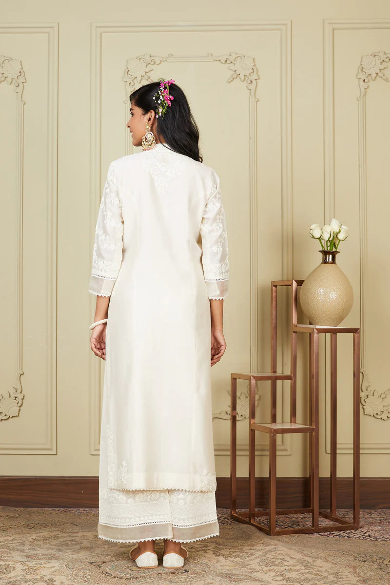 Banafsha Daisy Ivory Long Kurta With Palazzo