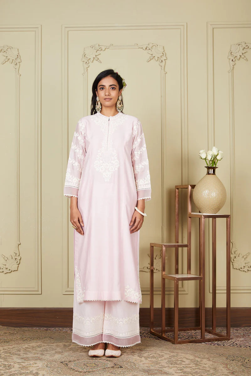 Banafsha Pearl Blush Long Kurta With Palazzo