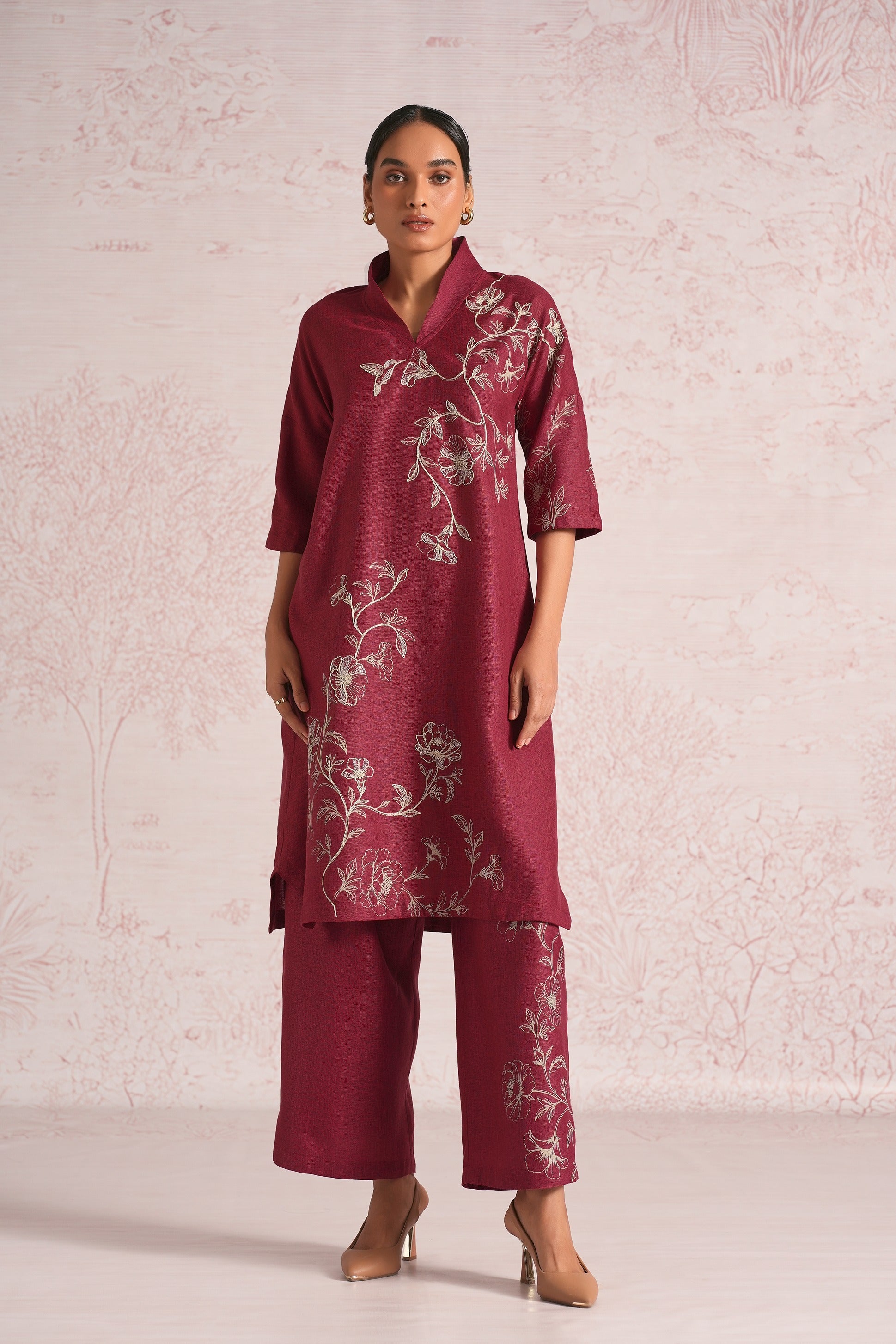Bloomscape Kurta Set - Merlot