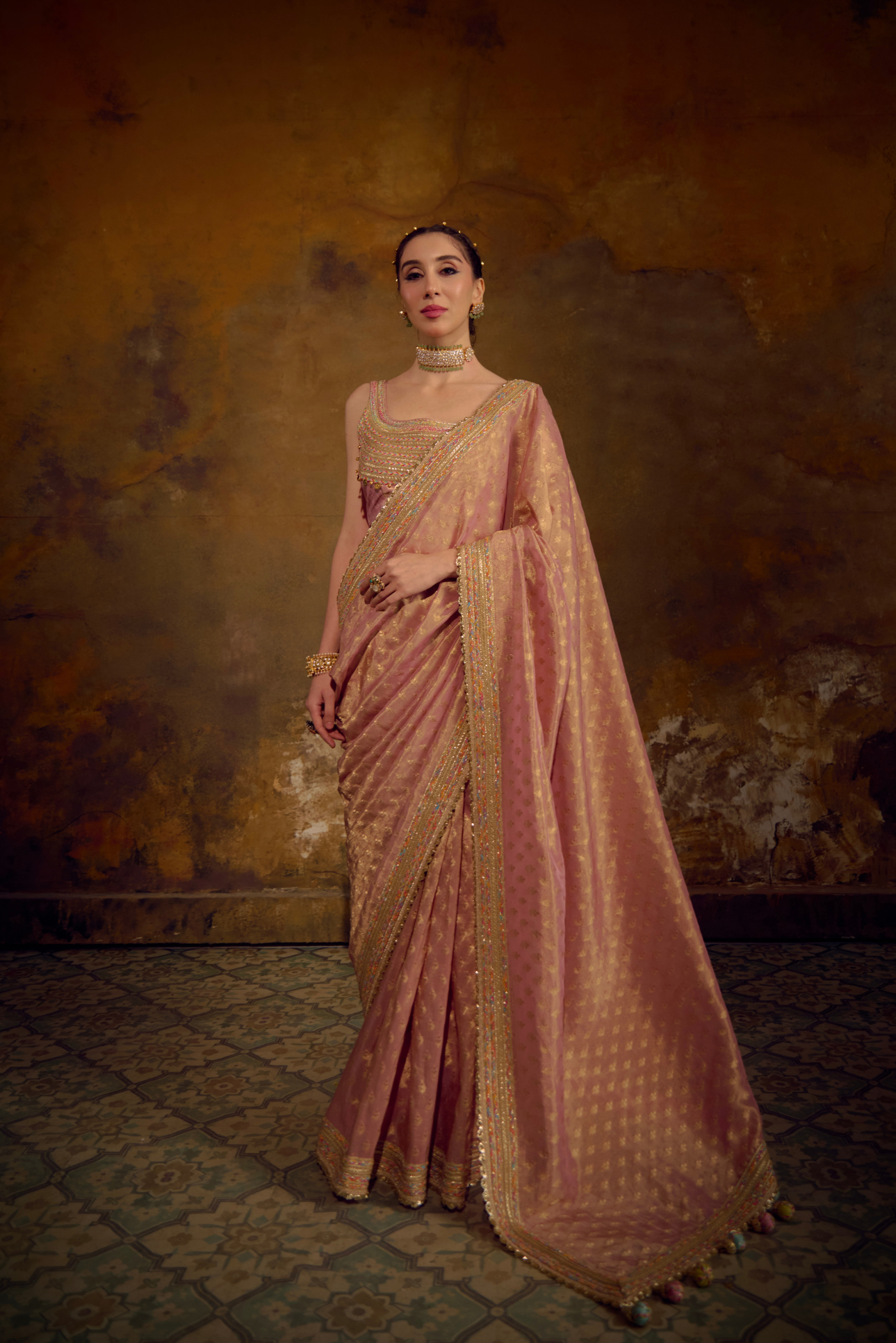 Naad Tambra - Blush Kanjivaram Tissue Saree with Tanchoi Silk Blouse