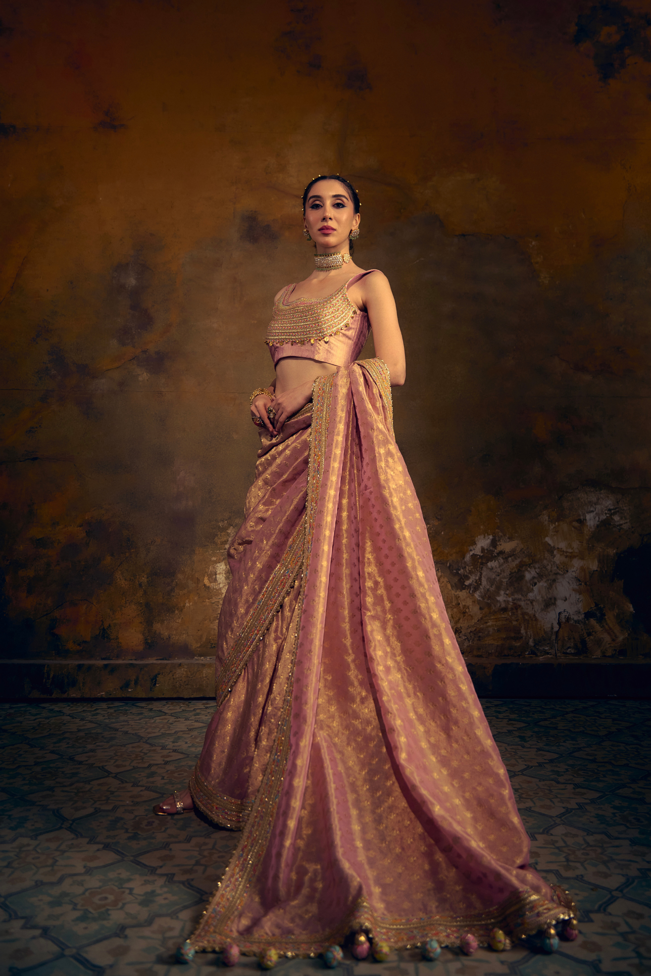 Naad Tambra - Blush Kanjivaram Tissue Saree with Tanchoi Silk Blouse