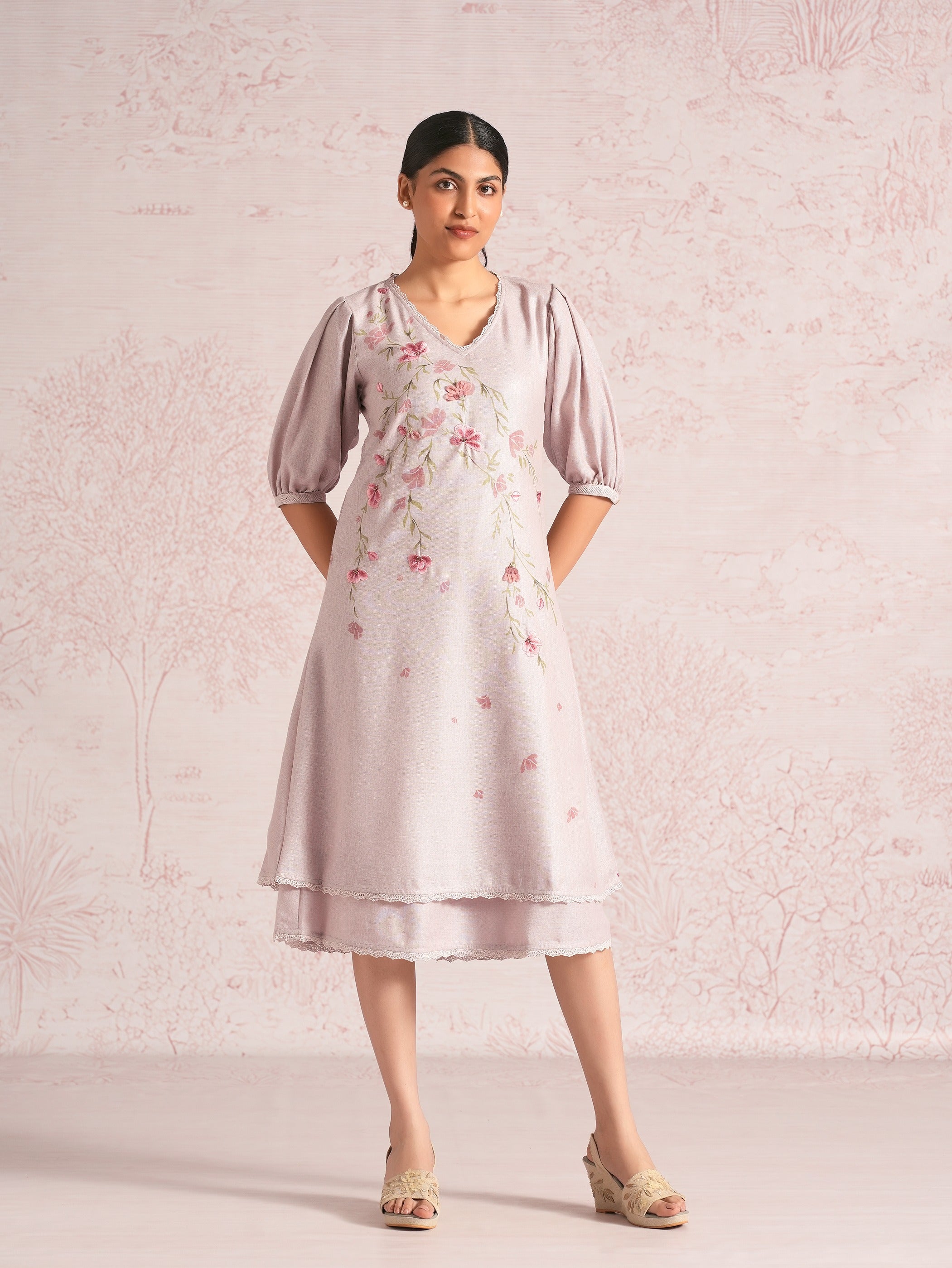 Blush Vines Elora Dress - Mauve