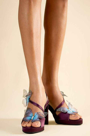 Women Open Toe Butterfly Elevation Block Heel