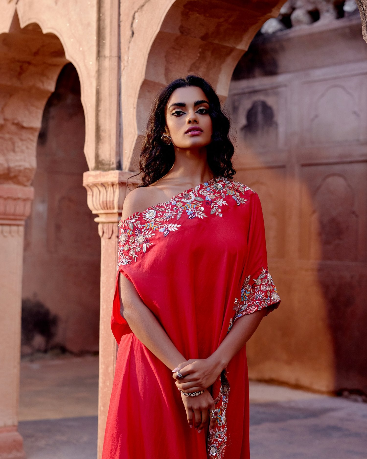 Siganture One Shoulder Drape Set With Flared Pants