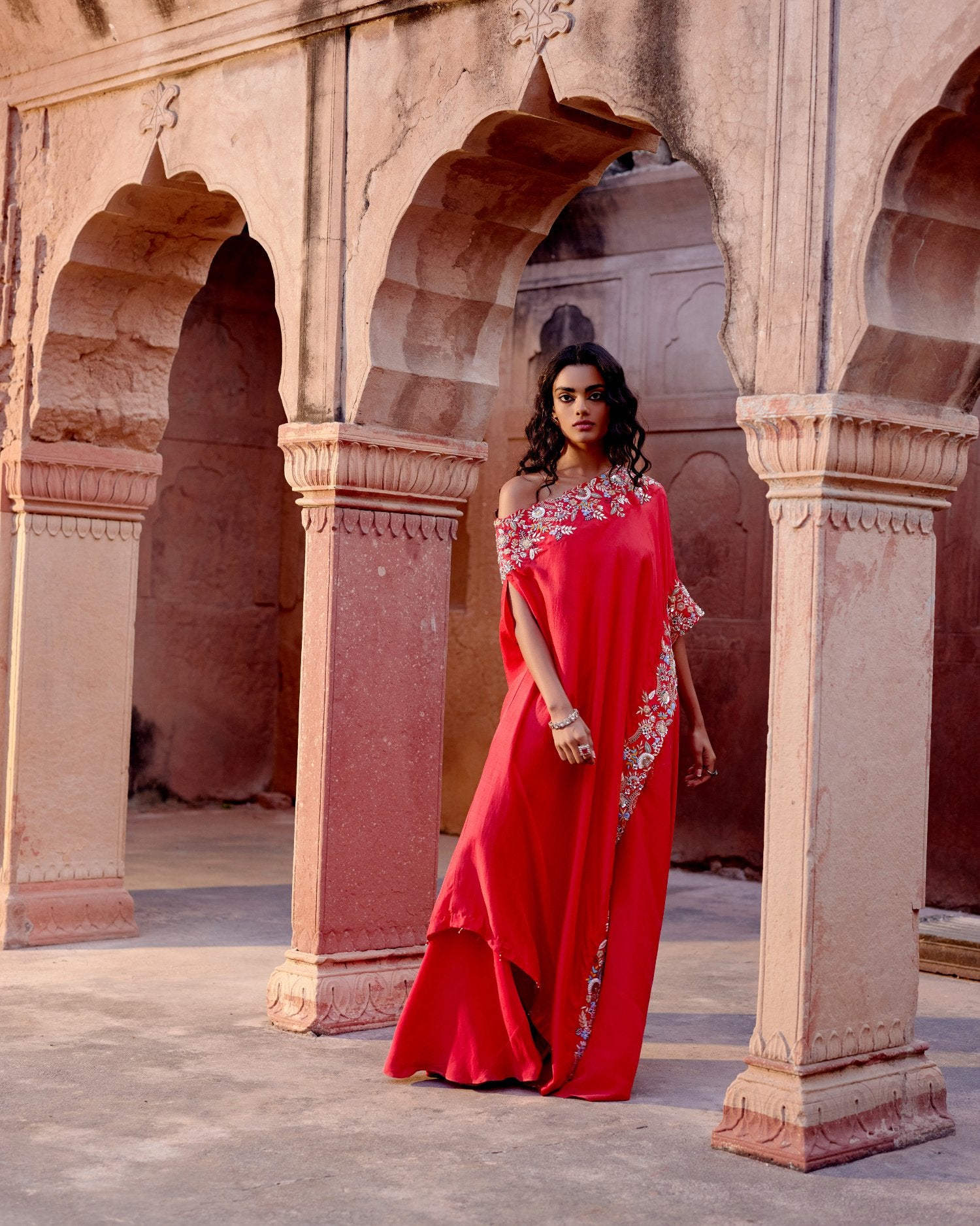 Siganture One Shoulder Drape Set With Flared Pants